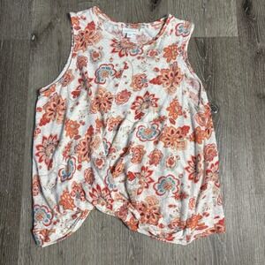 J.Jill Love Linen Floral Twist Front Tank Top Sleeveless Casual M Boho